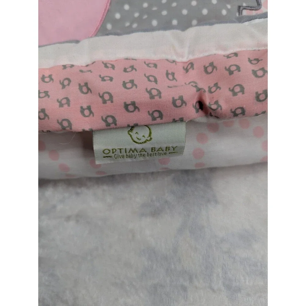 Optima Baby Quilt Poly cotton  35 X 43 Elephants Hearts Birds Blanket Pink gray